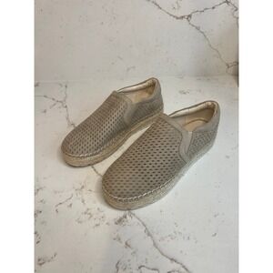 Marc Fisher Mania Suede Taupe Tan Perforated Espadrilles Sz 6.5 Slip On Flatform